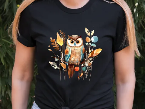 Folk Art Owl T-Shirt – Botanical Bird - View 6