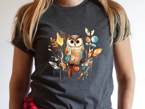 Folk Art Owl T-Shirt – Botanical Bird - View 4