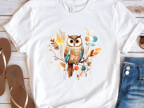 Folk Art Owl T-Shirt – Botanical Bird
