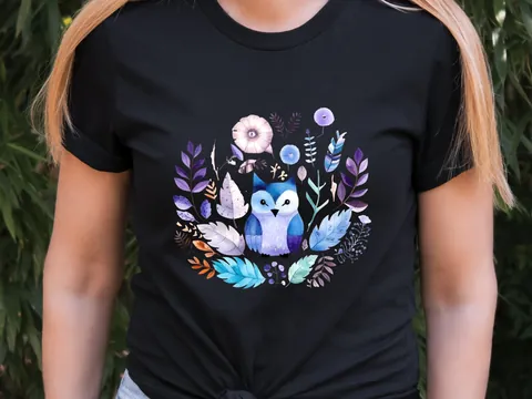 Purple and Blue Boho Owl T-Shirt - View 6
