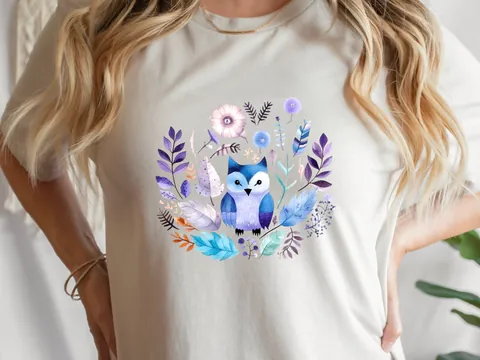 Purple and Blue Boho Owl T-Shirt - View 5