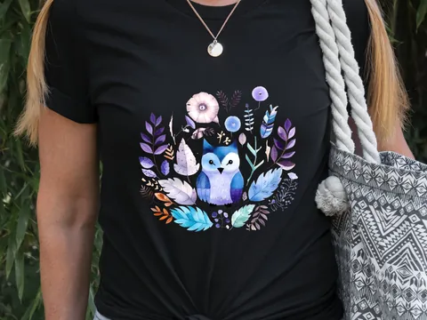 Purple and Blue Boho Owl T-Shirt - View 8