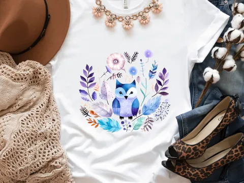 Purple and Blue Boho Owl T-Shirt - View 7
