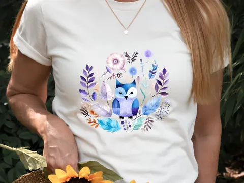 Purple and Blue Boho Owl T-Shirt - View 3