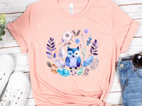 Purple and Blue Boho Owl T-Shirt