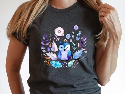 Purple and Blue Boho Owl T-Shirt - View 2