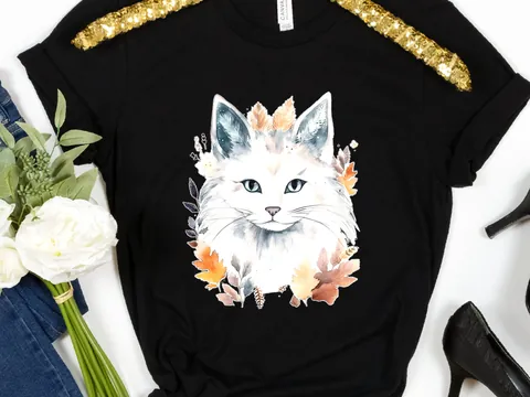 Cat Lover T-Shirt – Autumn Leaves - View 3