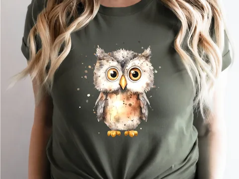 Brown Watercolour Owl T-Shirt - View 3