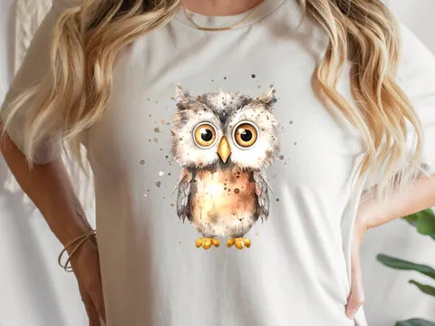 Brown Watercolour Owl T-Shirt