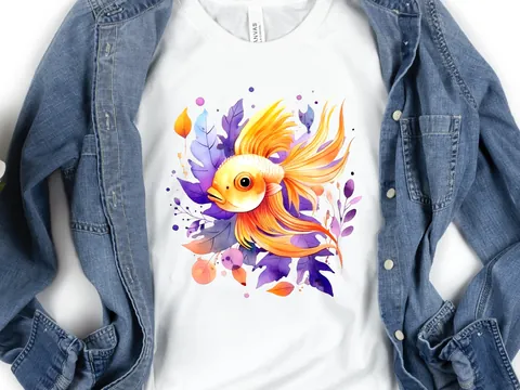 Goldfish Shirt Vibrant Fan Tail Fish Keepers Tee Design Purple Leafy Fishing Lovers Gift for Her Swimmers Top Divers T-shirt Organic Cotton - View 6