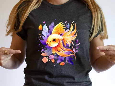 Goldfish Shirt Vibrant Fan Tail Fish Keepers Tee Design Purple Leafy Fishing Lovers Gift for Her Swimmers Top Divers T-shirt Organic Cotton - View 8