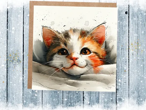 Cute Kitten Face Card – Calico - View 3