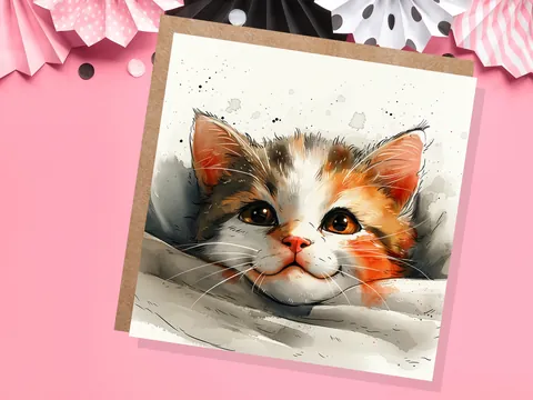 Cute Kitten Face Card – Calico - View 4