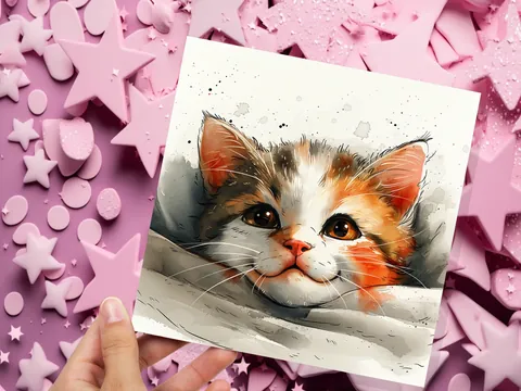 Cute Kitten Face Card – Calico - View 7