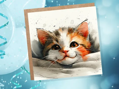 Cute Kitten Face Card – Calico