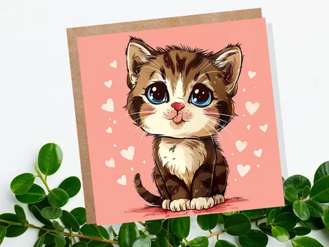 Tabby Kitten Card – Pink Hearts - View 3