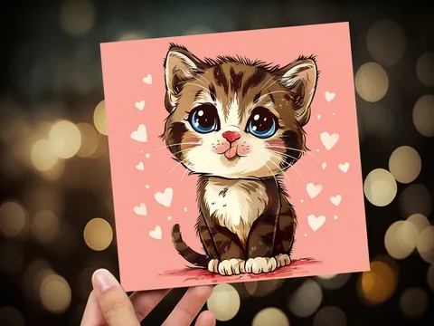 Tabby Kitten Card – Pink Hearts - View 7