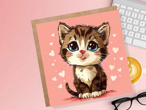 Tabby Kitten Card – Pink Hearts - View 4