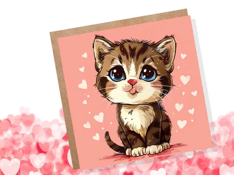 Tabby Kitten Card – Pink Hearts - View 2