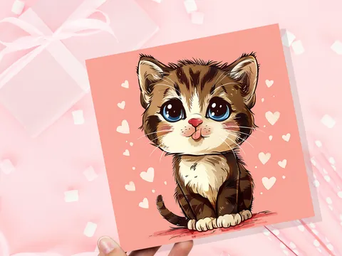 Tabby Kitten Card – Pink Hearts - View 5
