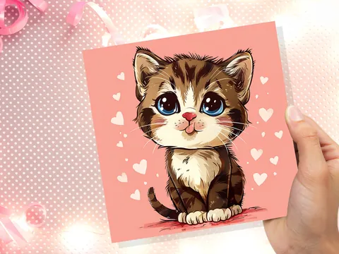 Tabby Kitten Card – Pink Hearts - View 9