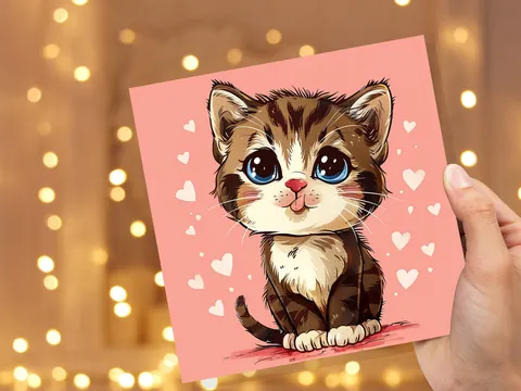 Tabby Kitten Card – Pink Hearts - View 8