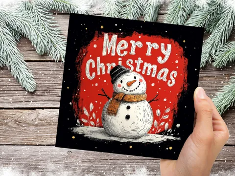 Snowman Christmas Card – Red Background - View 7