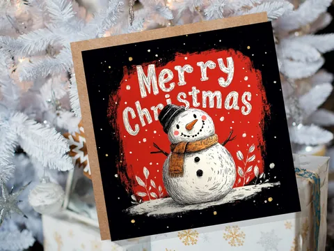 Snowman Christmas Card – Red Background - View 8