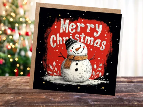 Snowman Christmas Card – Red Background - View 4