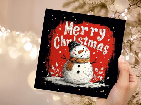 Snowman Christmas Card – Red Background