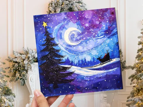 Santa's Sleigh Card – Purple Winter Sky - View 7
