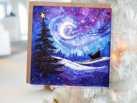 Santa's Sleigh Card – Purple Winter Sky - View 4