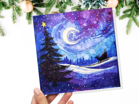 Santa's Sleigh Card – Purple Winter Sky - View 6