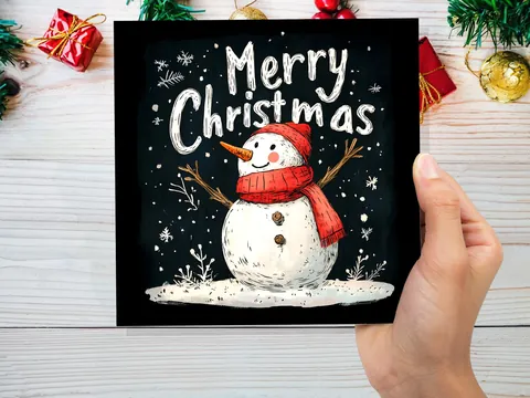 Snowman Christmas Card – Red Hat - View 9