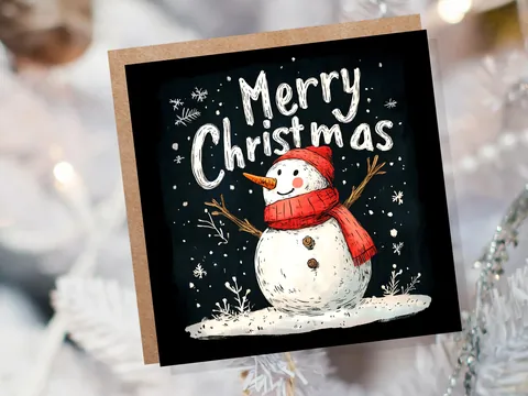 Snowman Christmas Card – Red Hat - View 3