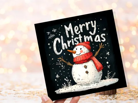 Snowman Christmas Card – Red Hat