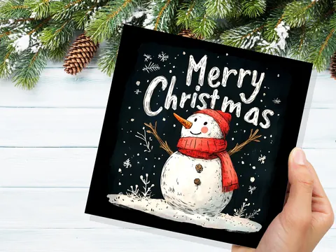 Snowman Christmas Card – Red Hat - View 8