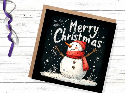 Snowman Christmas Card – Red Hat - View 2
