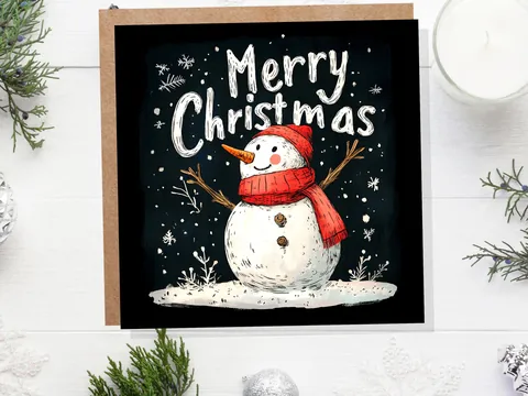 Snowman Christmas Card – Red Hat - View 4