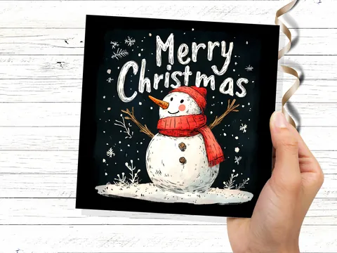 Snowman Christmas Card – Red Hat - View 7