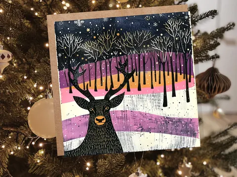Scandinavian Linocut Deer Christmas Card - View 4