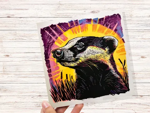Linocut Badger Card