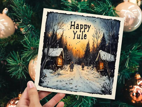 Happy Yule Pagan Card – Snowy Cabin Village