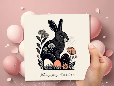 Linocut Easter Card – Black Rabbit - View 6