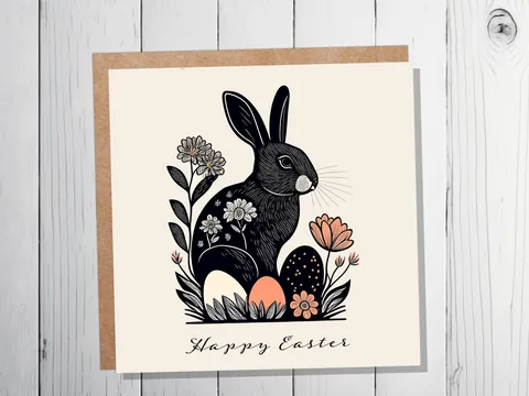 Linocut Easter Card – Black Rabbit - View 4