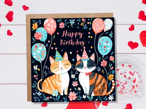 Cute Cats Happy Birthday Card - View 3
