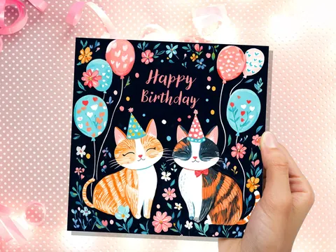 Cute Cats Happy Birthday Card