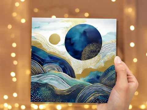 Prussian Blue and Gold Landscape Card - View 8
