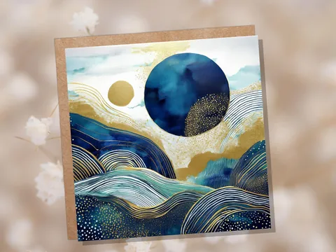 Prussian Blue and Gold Landscape Card - View 3