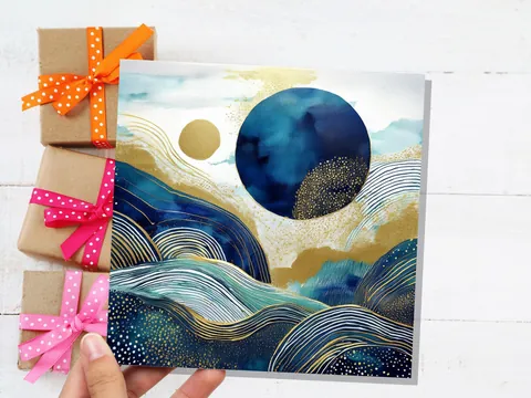 Prussian Blue and Gold Landscape Card - View 4